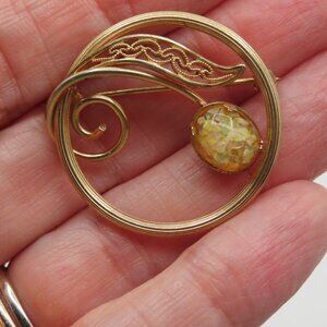 AMCO Vintage Crushed Opal 14K Gold Filled Brooch